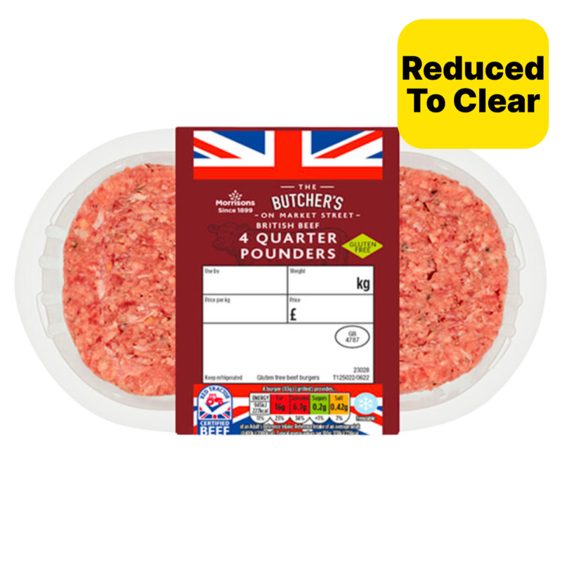 Reduced - Morrisons 4 British Beef Quarter Pounders, 454g