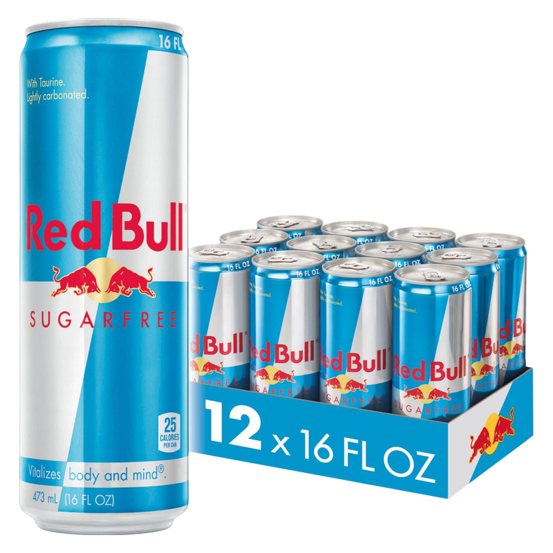 Red Bull Energy Drink Sugar Free 12 pack 16oz Can Bundle