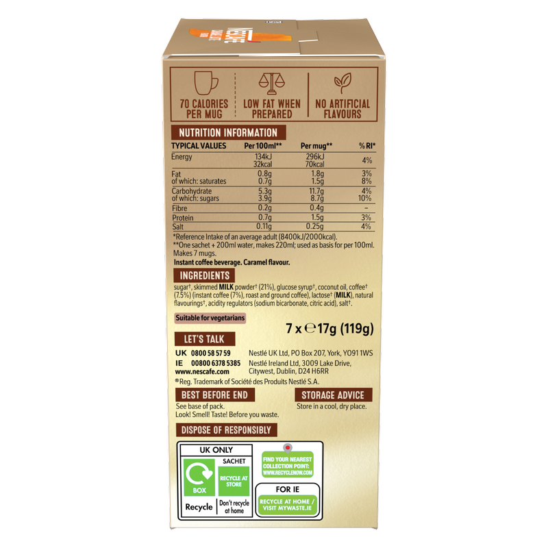 Nescafe Latte Caramel Instant Coffee, 7 x 17g