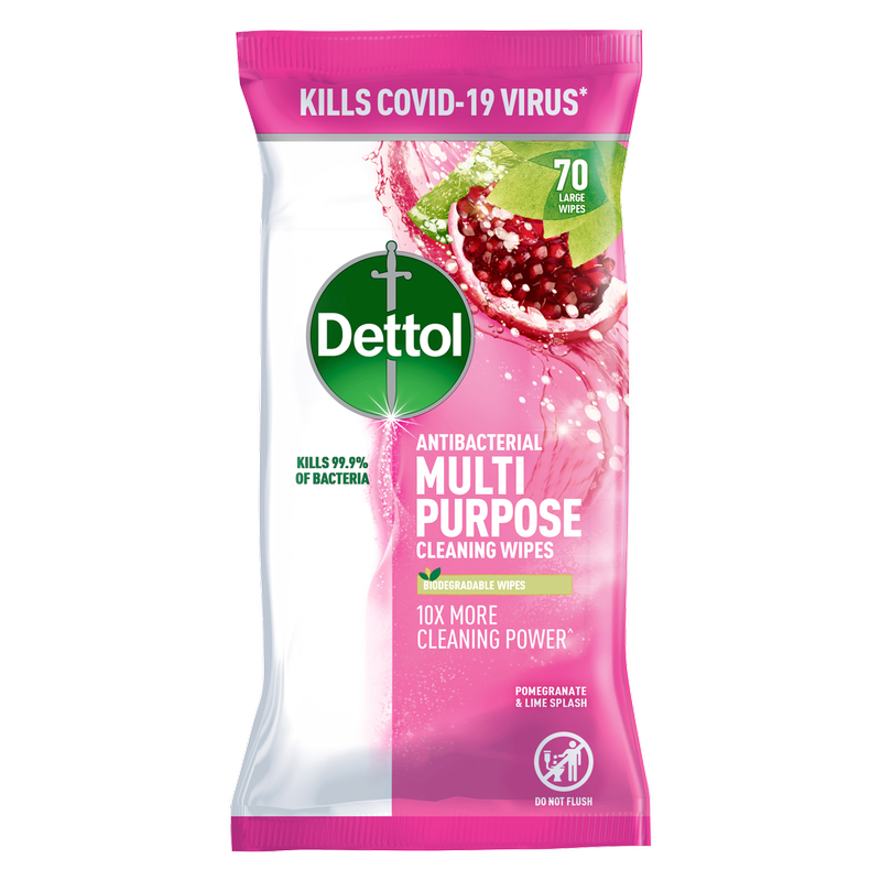 Dettol Multipurpose Cleaning Wipes Pomegranate & Lime, 70pcs