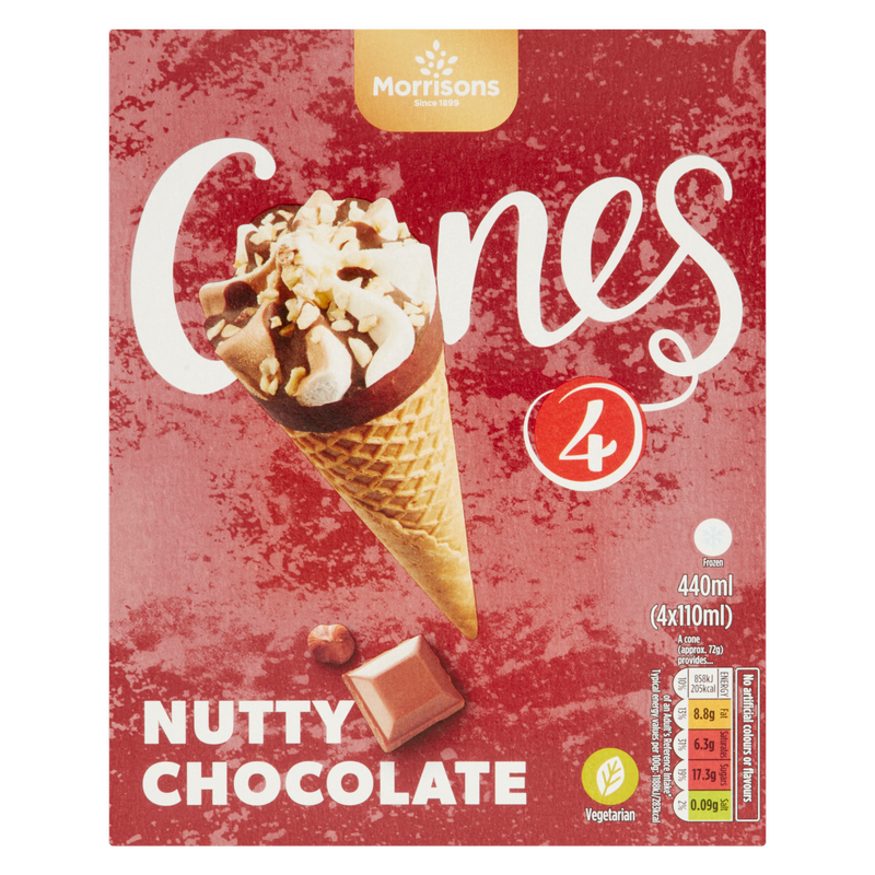 Morrisons Nutty Chocolate Ice Cream Cones, 4 x 110ml
