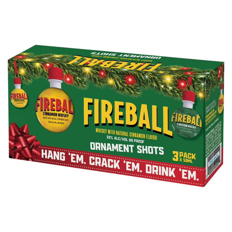 Fireball Cinnamon Whisky Ornaments, 3-Pack 50ml, 66 Proof (33% ABV)