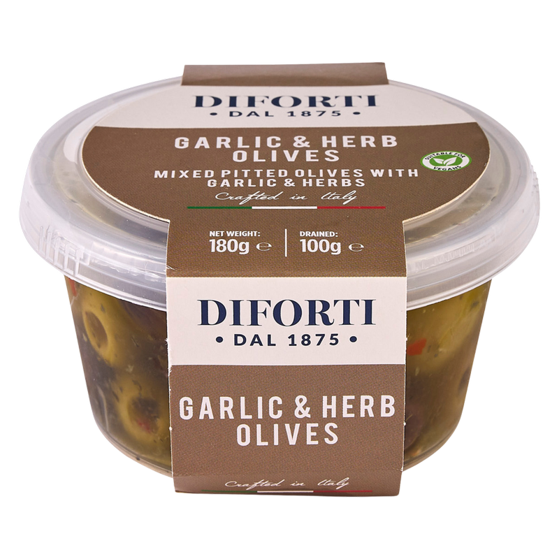 Diforti Garlic & Herb Mixed Pitted Olives, 180g
