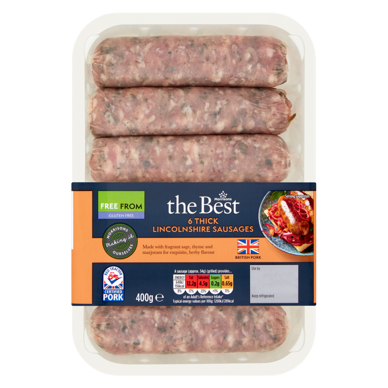 Morrisons The Best 6 Thick Lincolnshire Sausages, 400g