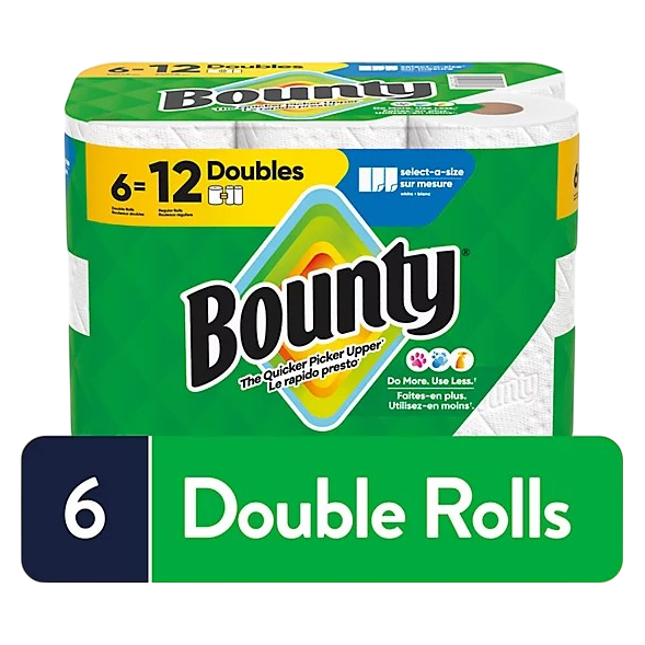 Bounty Paper Towels Select-A-Size White, 6 Double Rolls