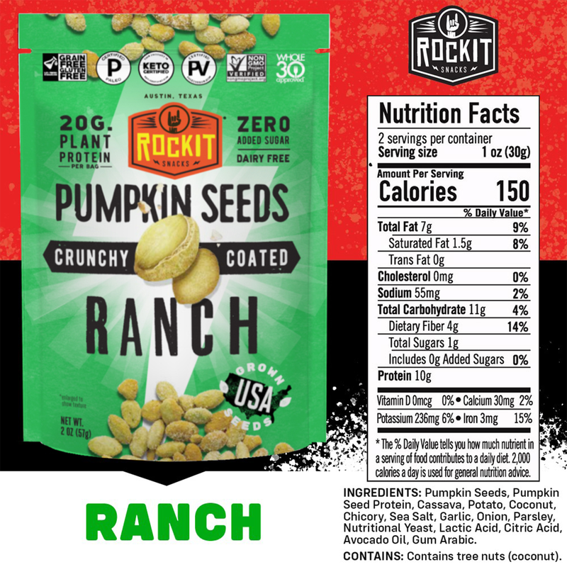 Rockit Snacks Ranch Crunchy Coated Pumpkin Seeds 2oz