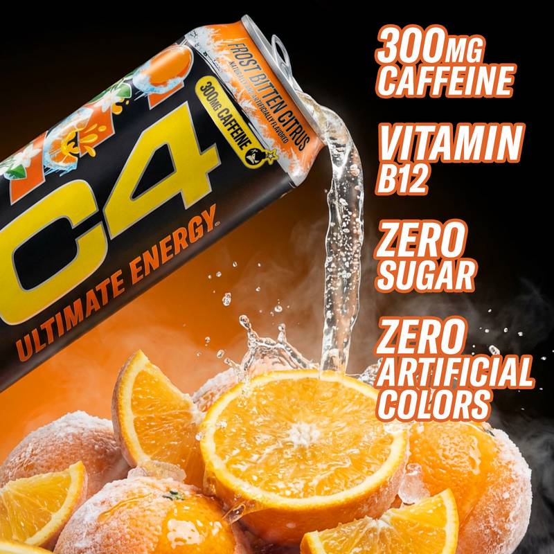 C4 Ultimate Energy Zero Sugar Frost Bitten Citrus, lata de 16 oz