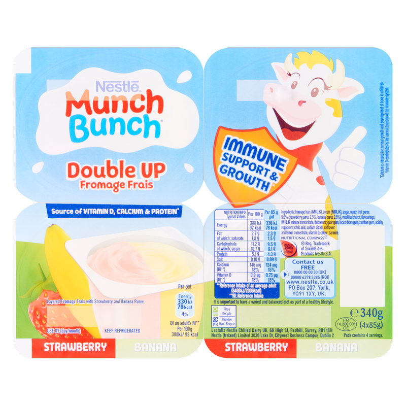 Munch Bunch Double Up Fromage Frais Strawberry Banana, 4 x 85g