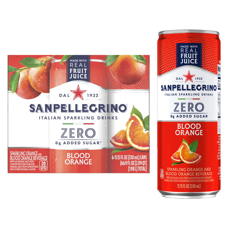 San Pellegrino Zero Sugar Blood Orange Italian Sparkling Drink 6pk 11.15oz Btl