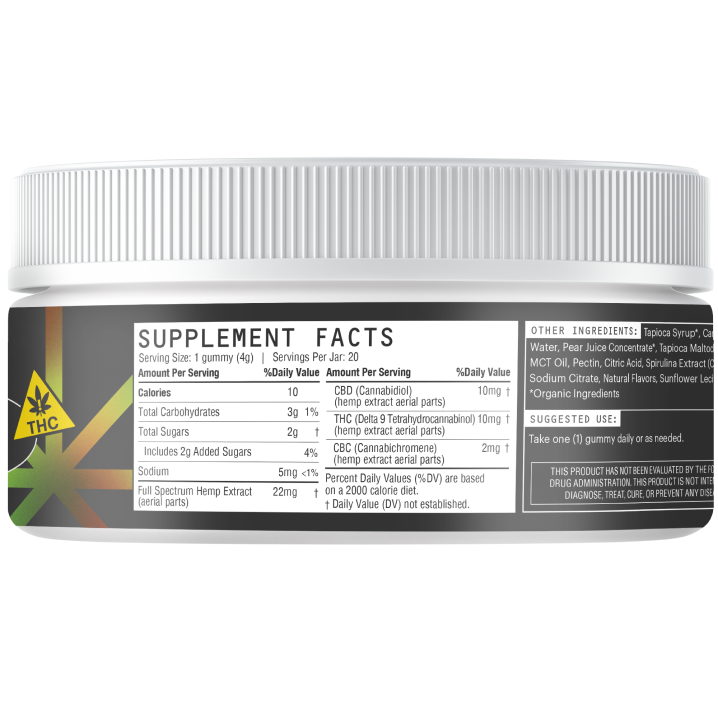 Five High Potency Surge Gummy, Sour Blue Razz, Sativa, 10mgCBD, 10mgTHC, 2mgCBC, 20ct