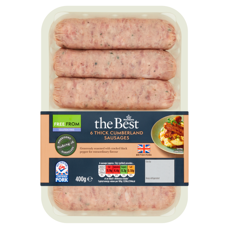 Morrisons The Best Gluten Free 6 Cumberland Thick Sausages, 400g