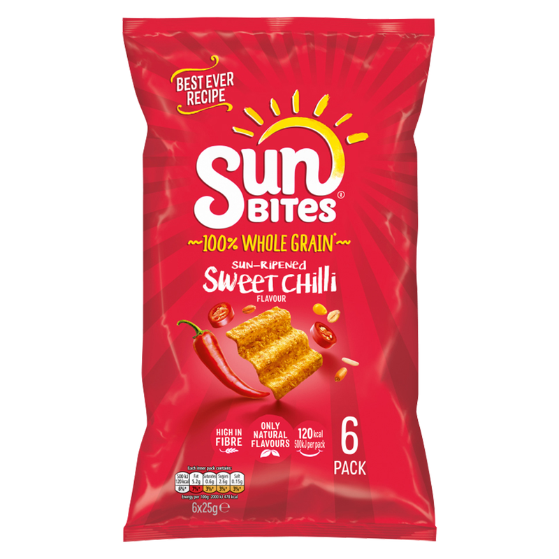 Sunbites Sweet Chilli Multigrain Snacks, 6 x 25g