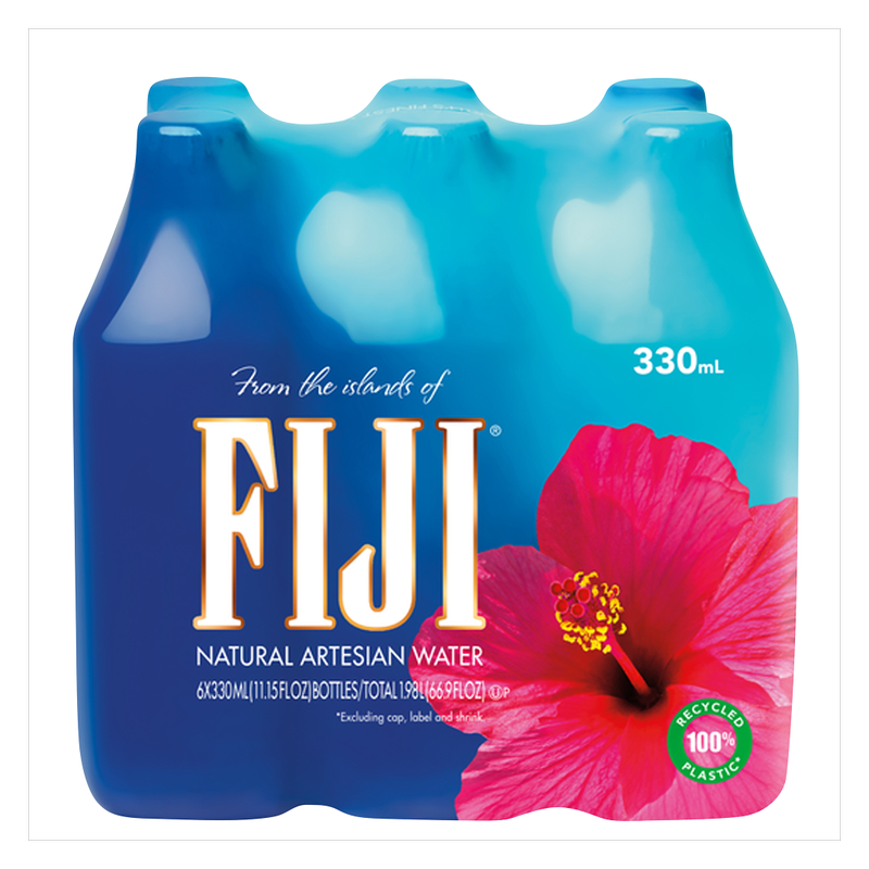 FIJI Natural Artesian Bottled Water 330 mL / 11.15 Fl Ounce Bottle (Pack of 6)