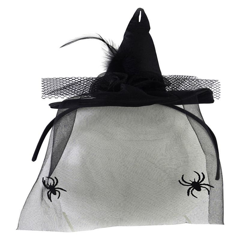 Halloween Witches Hat Headband With Veil And Spiders