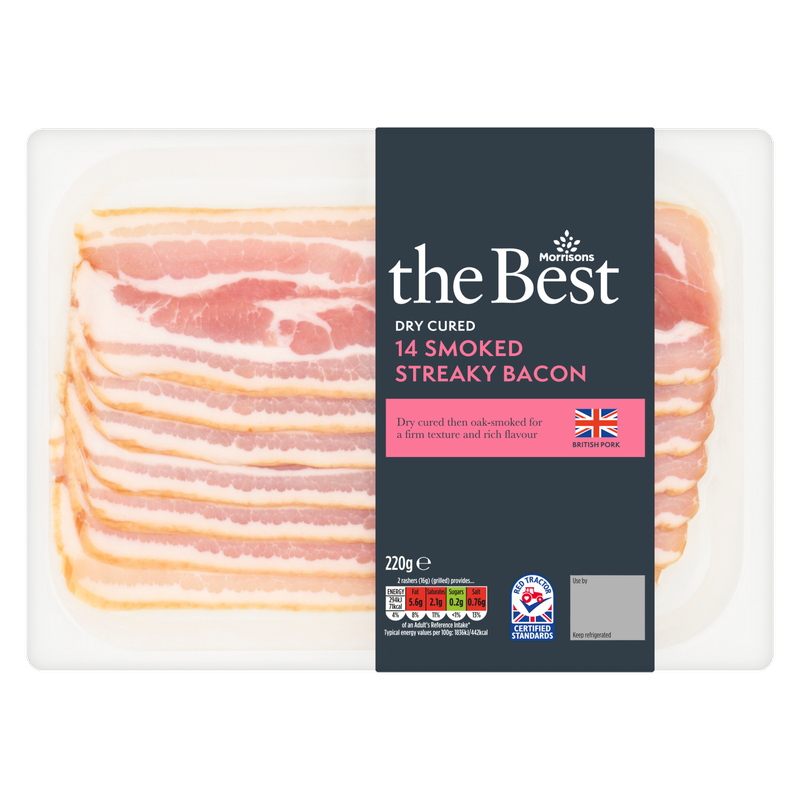 Morrisons The Best Dry Cured Smoked Streaky Bacon, 220g