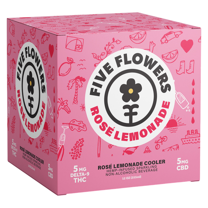 Five Flowers 5mg THC Rose Lemonade 4pk 12oz Can