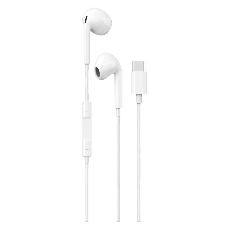 Maplin USB-C Wired Earbuds with Microphone & Volume Control - White, 1pcs