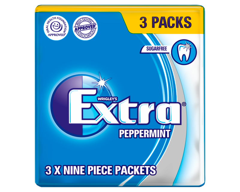 Wrigley's Extra Peppermint Gum, 3 x 9pcs