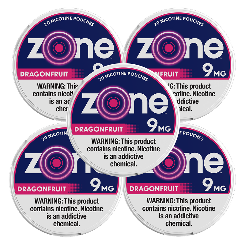 5 Pack ZONE Nicotine Pouches Dragonfruit 9mg Tin
