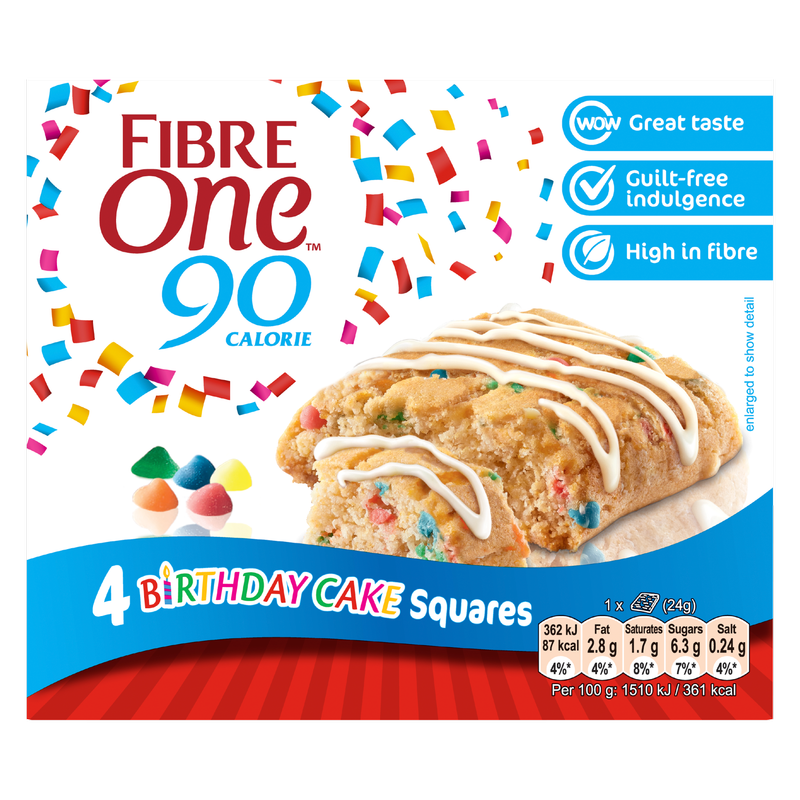 Fibre One 90 Calorie Birthday Cake Brownie Bars, 4 x 24g