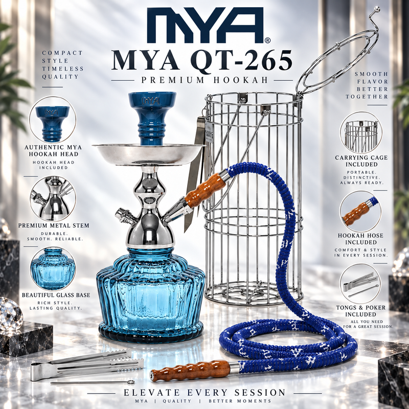 Hookah Mya QT265 Sky Blue w/ Wire Basket 14"