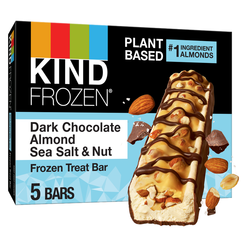 KIND FROZEN Dark Chocolate Almond Sea Salt & Nut Plant Based Frozen Treat Bars, 5 Pack, 1.6 Oz Bars 