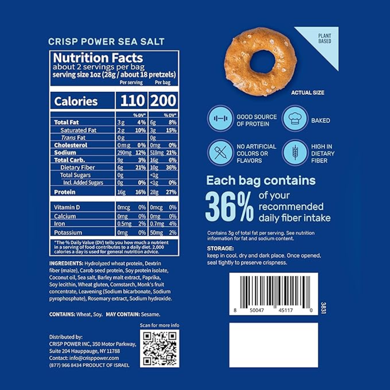 Crisp Power Protein Pretzels Sea Salt, 1.75 oz