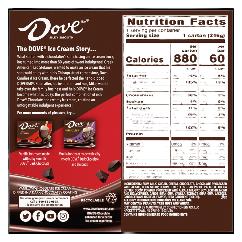 Dove Bar Minis Vanilla & Chocolate Ice Cream with Dark Chocolate 14ct 