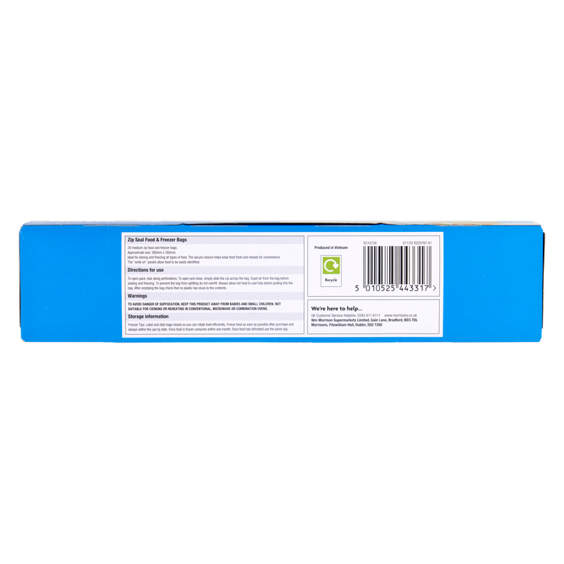 Morrisons Medium Zip Seal Food And Freezer Bags, 20pcs