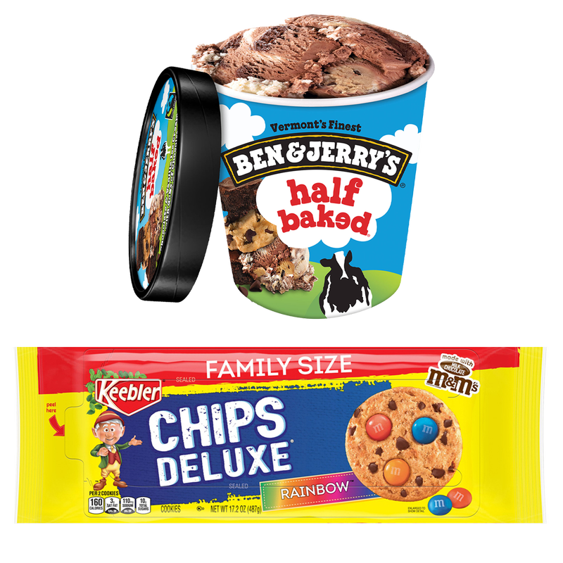 Ben & Jerry's Half Baked Pint & Keebler Rainbow Chips Deluxe Family Size 17.2oz