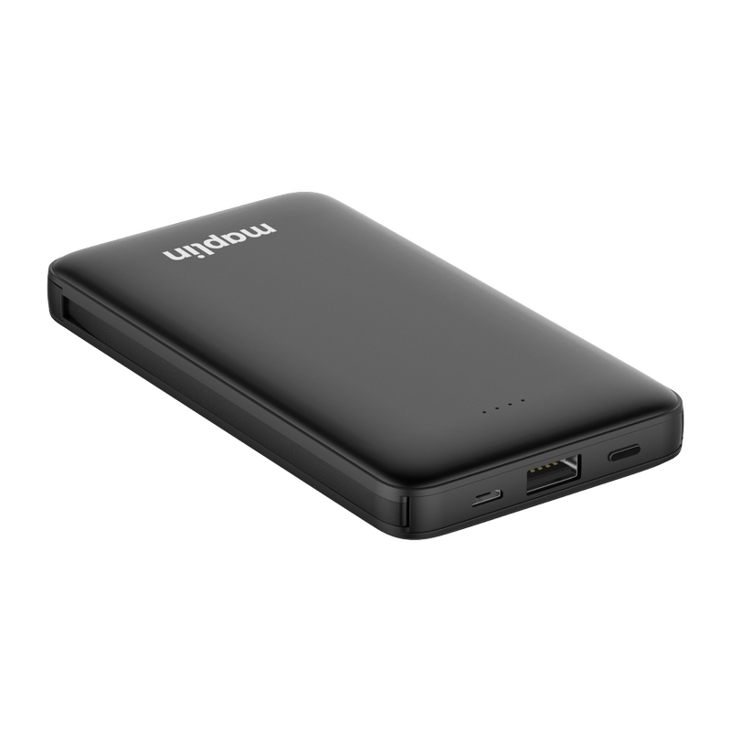 Maplin Powerbank with Built-in USB-C & Micro USB/Lightning Cables, 10000mAh, 1
