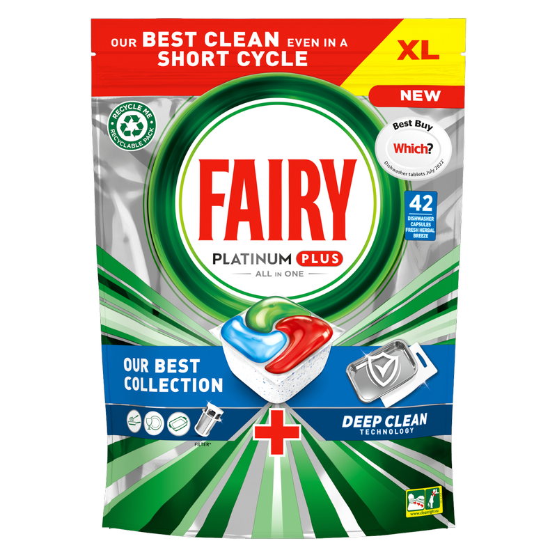 Fairy Platinum Plus Dishwasher Tablets Deep Clean, 42pcs