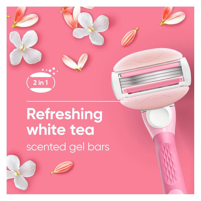 Venus Comfortglide Women's Razor White Tea Scented with Reusable Razor Handle, 1 Razor Blade Refill and Shower Holder