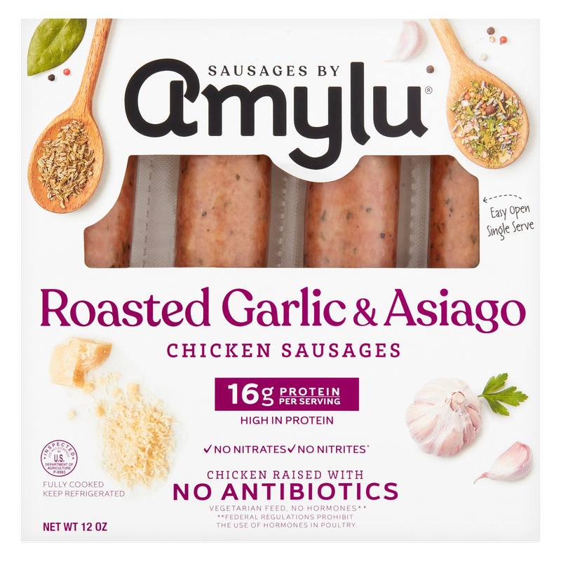 Amylu Roasted Garlic and Asiago Chicken Sausage - 12oz