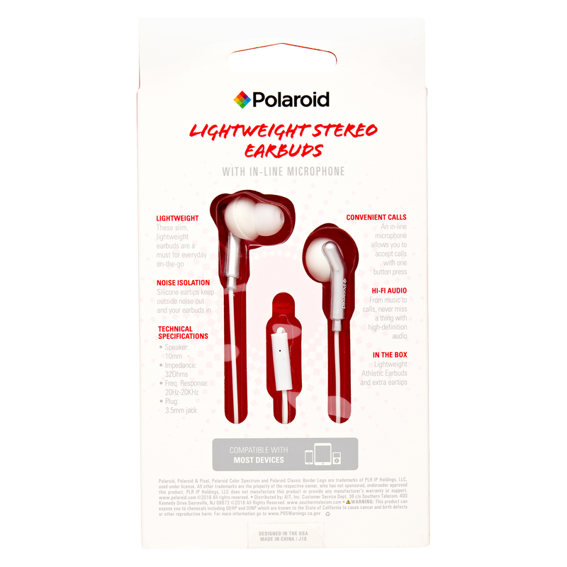 Polaroid Lightweight Stereo Earbuds with In-Line Mic