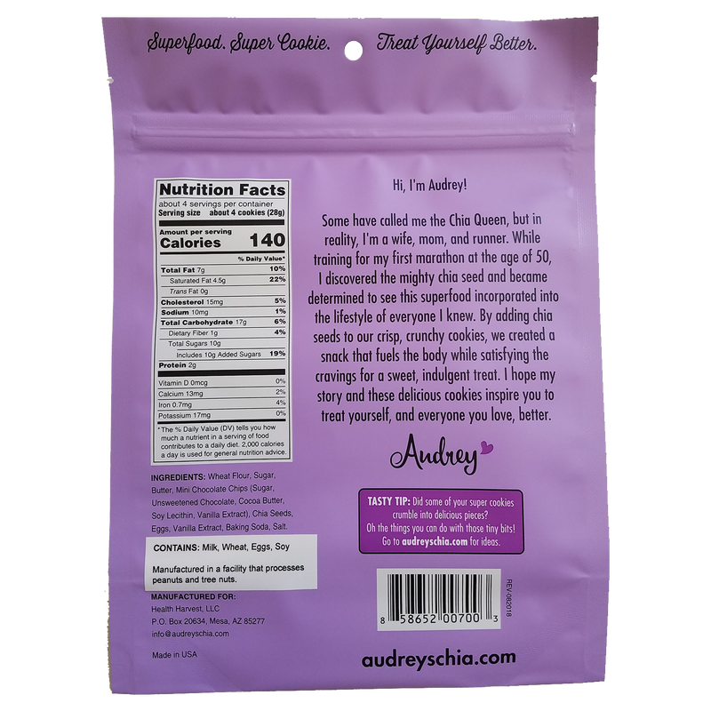 Audrey's Chia Cookies Chocolate Chip 4oz