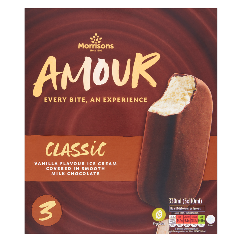 Morrisons Amour Milk Chocolate Ice Cream, 3 x 110ml