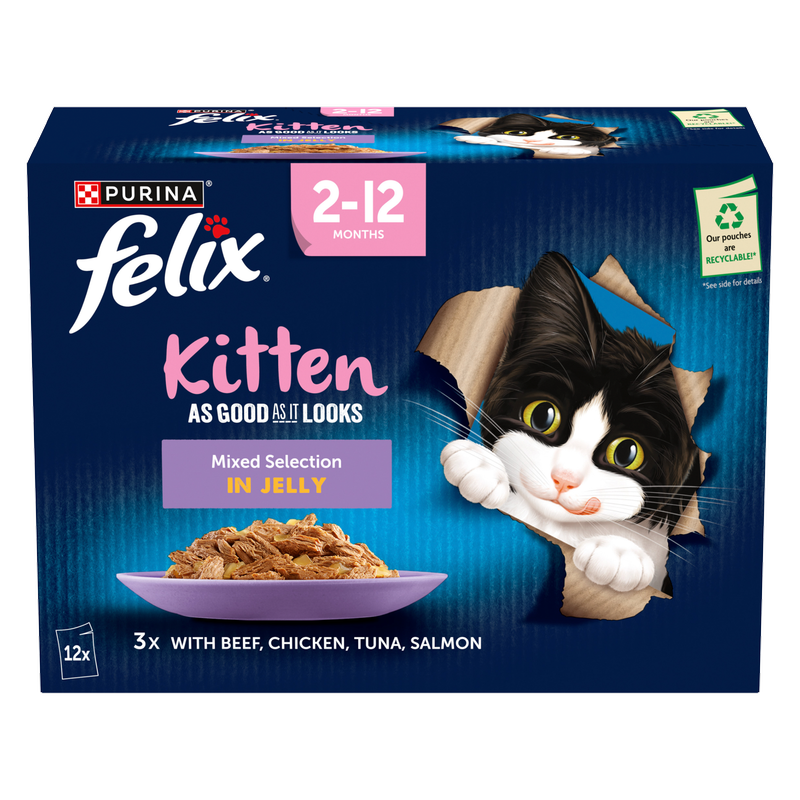 Felix As Good As It Looks Kitten Mixed In Jelly Cat Food, 12 x 85g