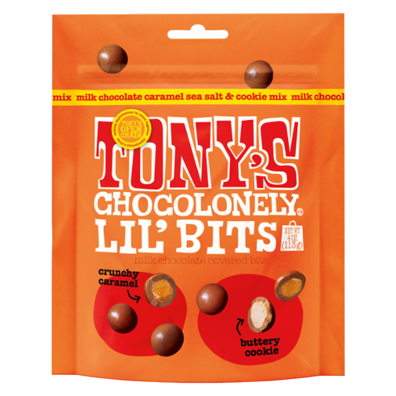 Tony's Chocolonely Lil Bits Milk Chocolate Caramel Sea Salt and Cookie Mix, 4oz