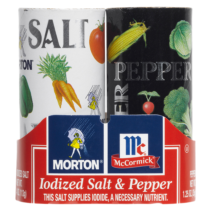 Morton Iodized Salt & McCormick Black Pepper Shakers set 5.25oz