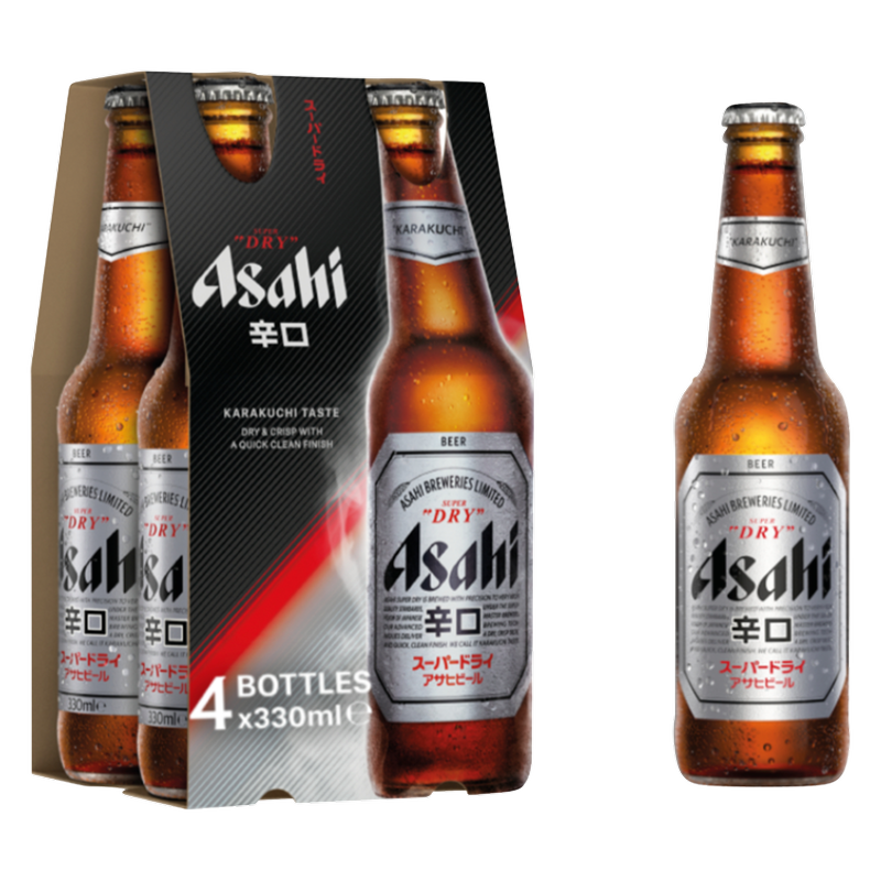 Asahi Super Dry Bottles, 4 x 330ml