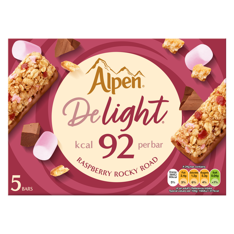 Alpen Delight Raspberry Rocky Road Cereal Bars, 5 x 24g