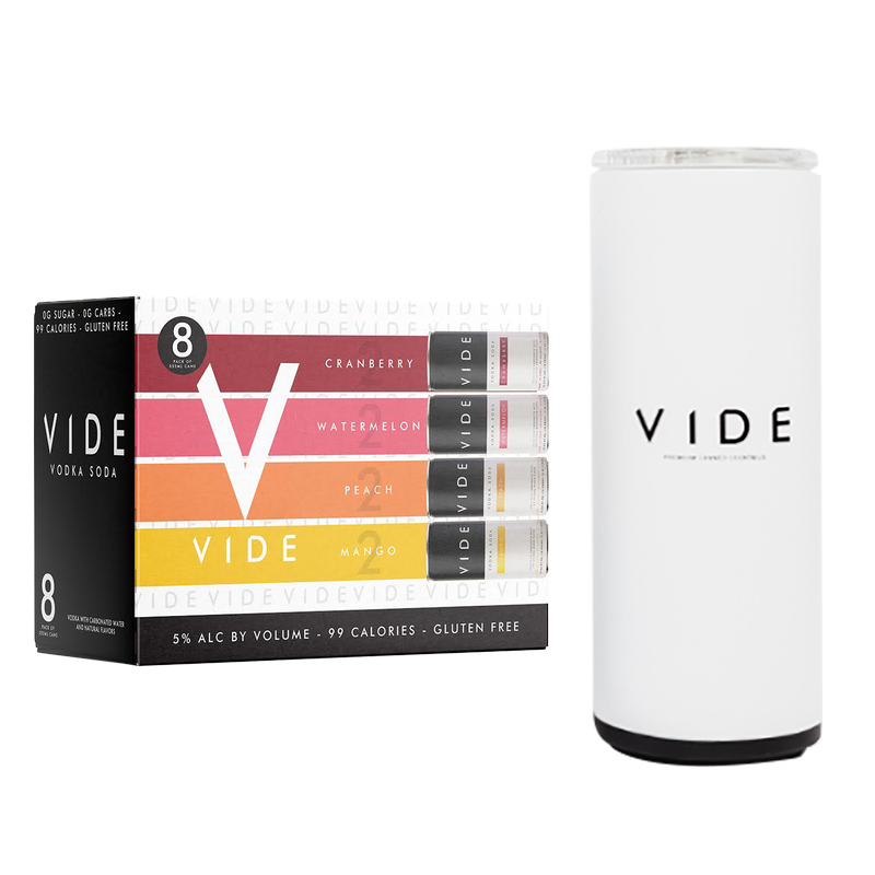 VIDE Variety Vodka Soda 8pk 12oz Can 5% ABV + Koozie Bundle