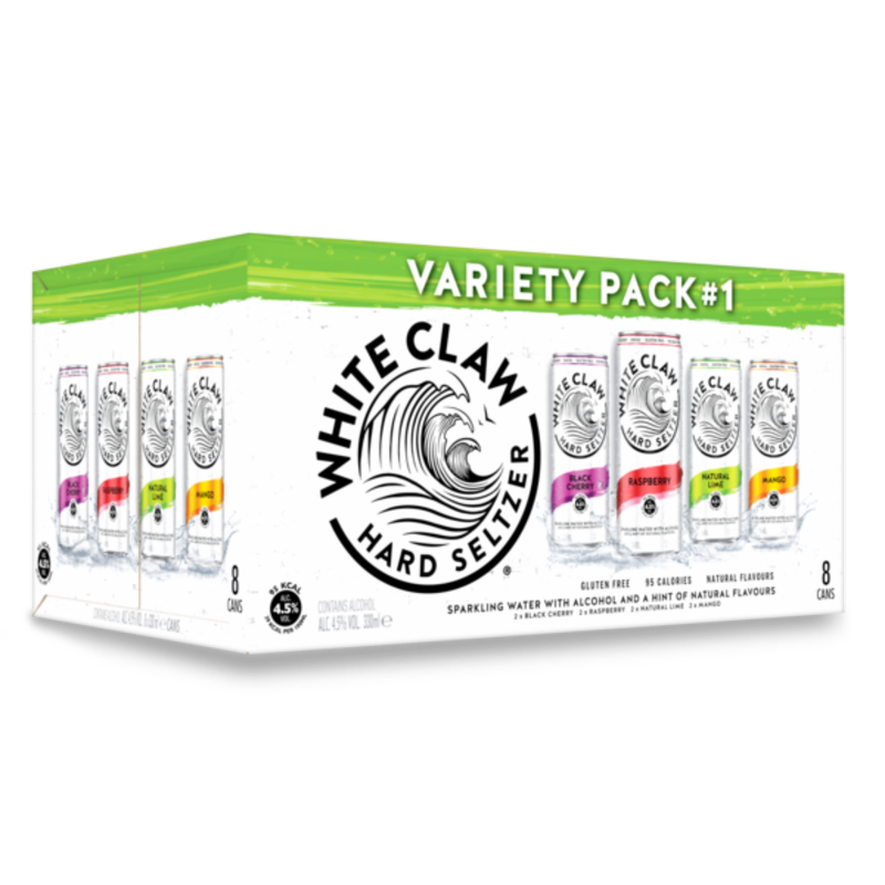 White Claw Variety Pack Hard Seltzer, 8 x 330ml