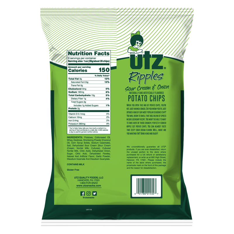 Utz Potato Chips Ripples Sour Cream & Onion 9oz
