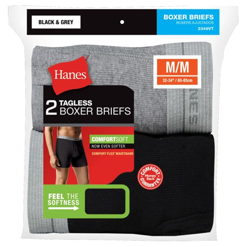 Hanes Men's Comfort Flex Waistband Boxer Brief Black/Grey 2pk (Size M)