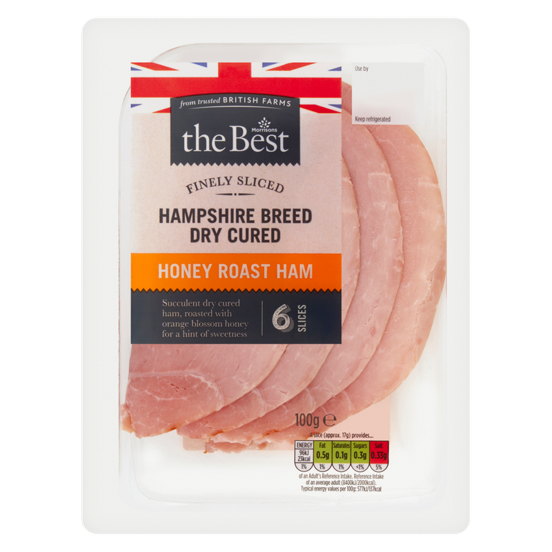 Morrisons The Best Finely Sliced Dry Cured Honey Roast Ham, 100g