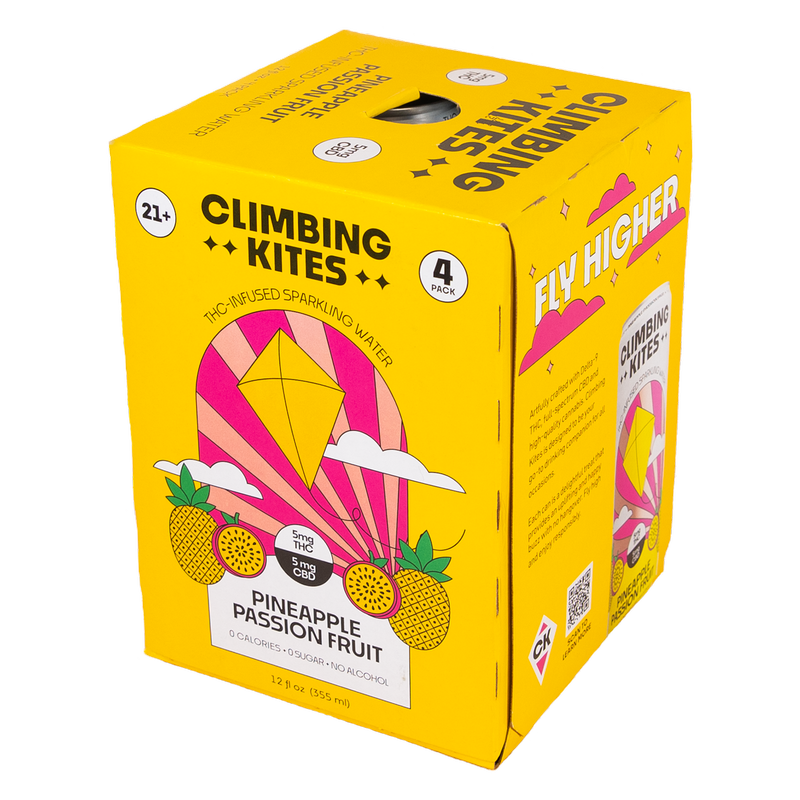 Climbing Kites Pineapple Passionfruit 5mg THC Sparkling Water 4pk 12oz Can