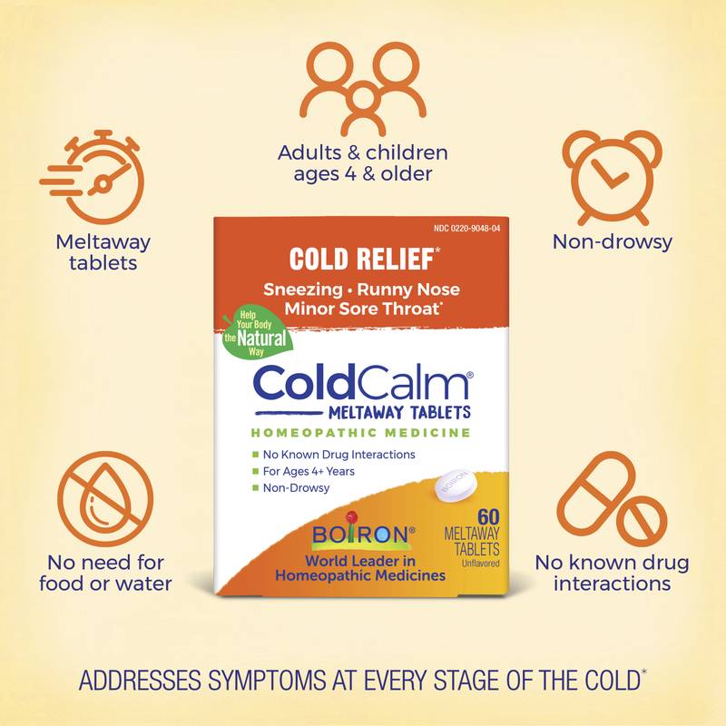 Boiron ColdCalm Tablets for Relief of Common Cold, Non-Drowsy, 60 Count