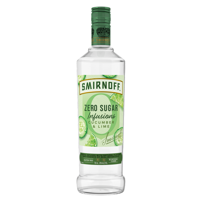 Smirnoff Zero Sugar Infusions Cucumber & Lime (Vodka Infused with Natural Flavors & Essence of Real Botanicals), 750 mL (60 Proof)